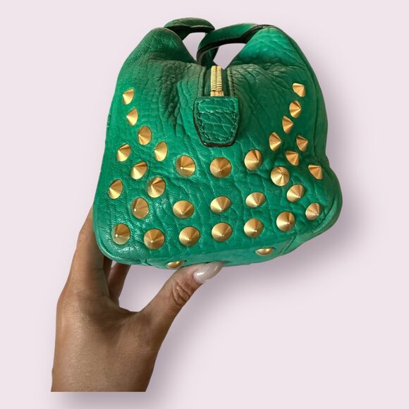 MCM Mini Keana Studded Leather Satchel Crossbody | Green - Picture 5 of 12